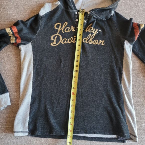 Harley Davidson Gray Thermal Long Sleeve Shirt Stars Stars Pearl Snap Womens XL - Picture 10 of 16